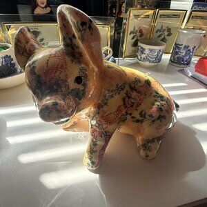 Vintage Floral Ceramic Pig Figurine